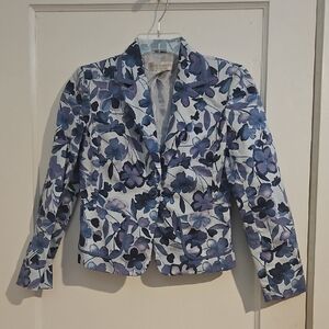 Petite Sophisticate Floral Blue & Lavender Women’s Blazer Jacket Size 0